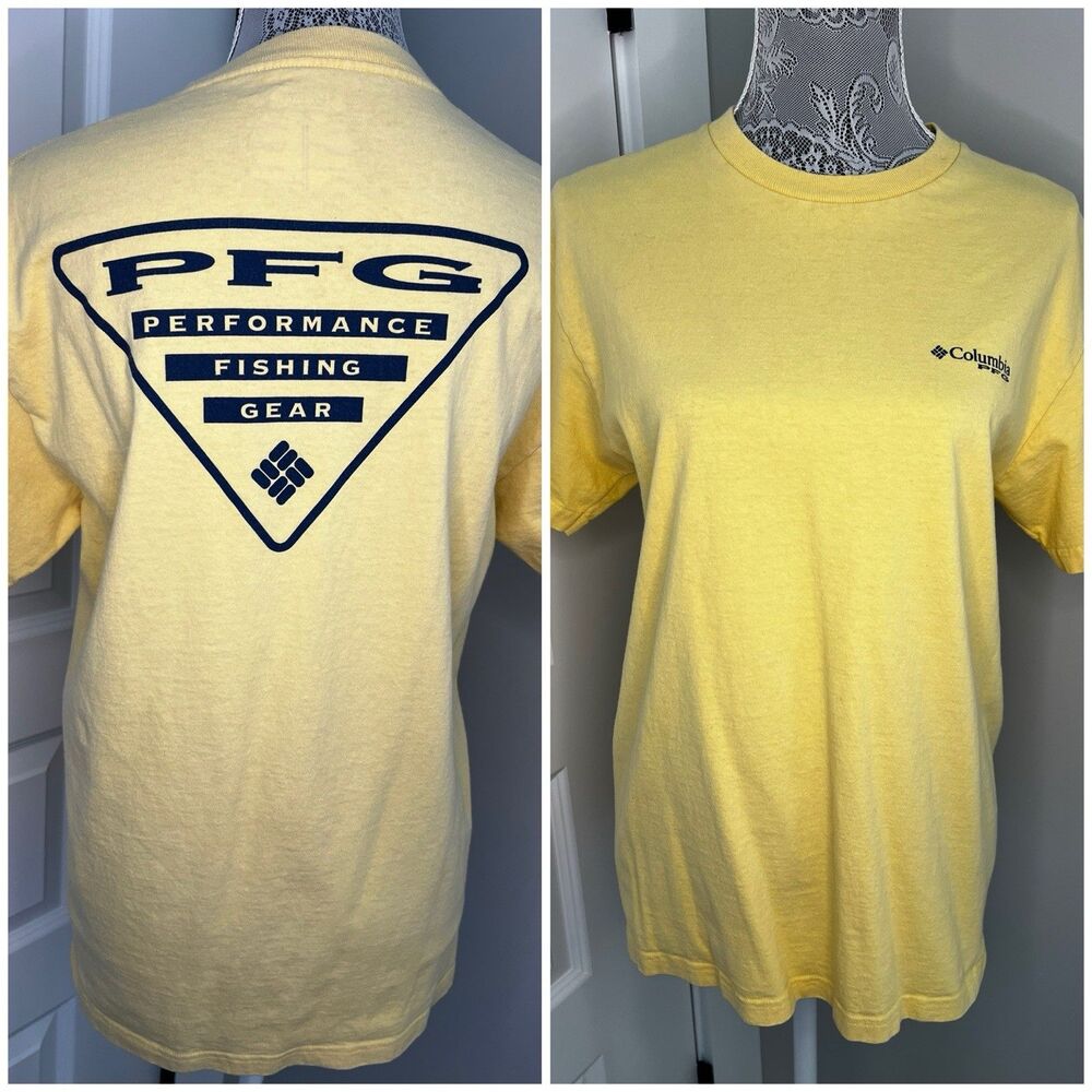 Columbia PFG T Shirt Sz Medium M Fishing Short Sleeve Tagless Yellow